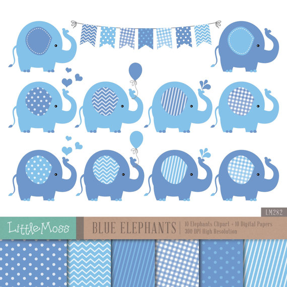 Blue Elephants Clipart And Digital Papers By Littlemoss On Etsy