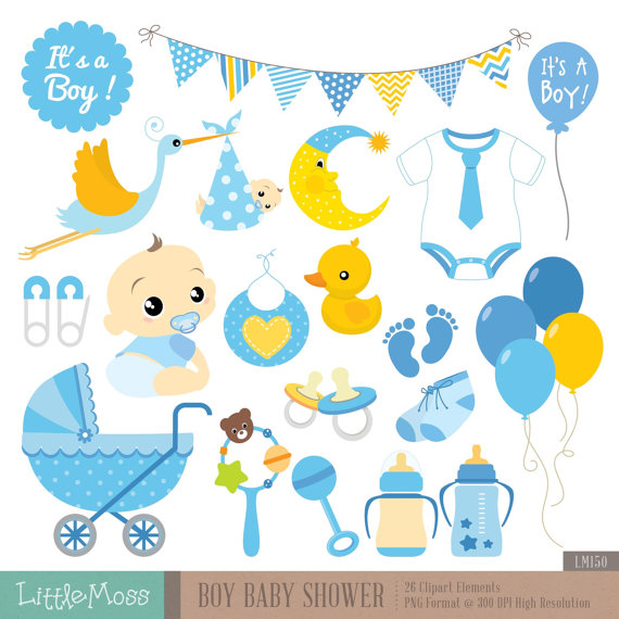 Boy Baby Shower Digital Clipart By Littlemoss On Etsy