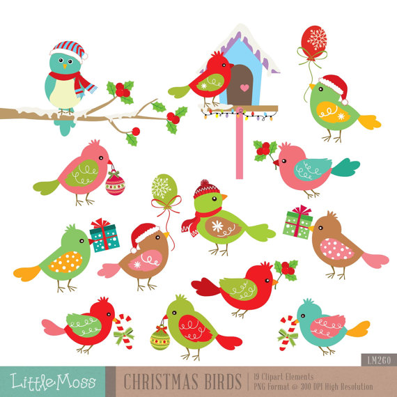 Christmas Birds Digital Clipart By Littlemoss On Etsy
