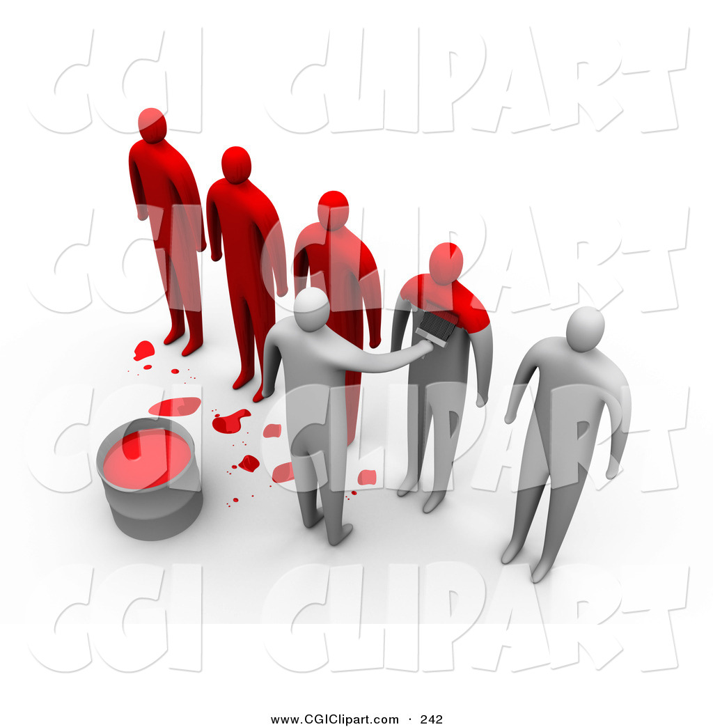 Clip Art Of A Row Of 3d People Being Painted Red To Become The Same By