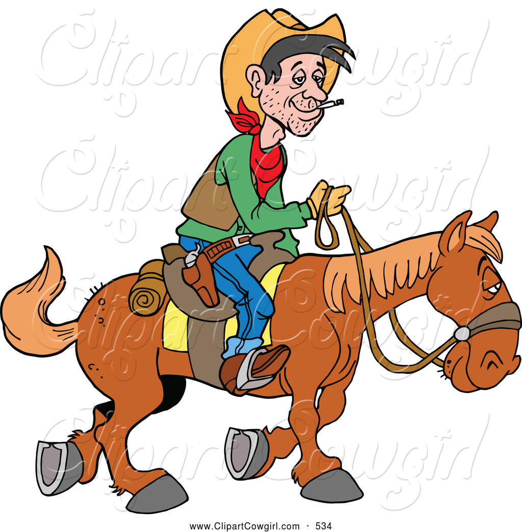 Clipart Of A Horseback Cowboy Traveling By Lafftoon    534