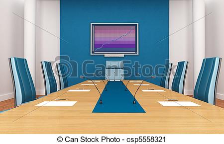 Clipart Of Blue Boardroom   Blue And White Boardroom   Rendering   The