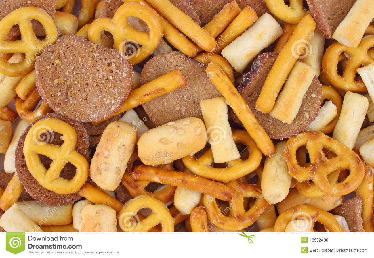 Close View Of The Ingredients Of Party Mix Snack Food