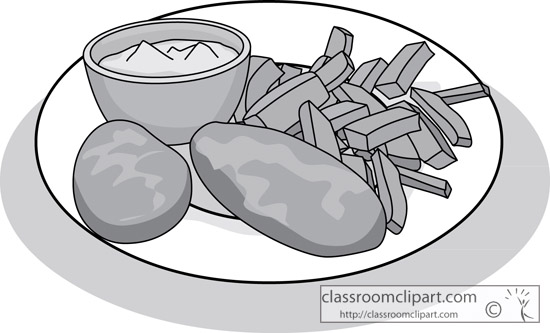 Food Gray And White Clipart  Plate Of Fish And Chips Gray   Classroom