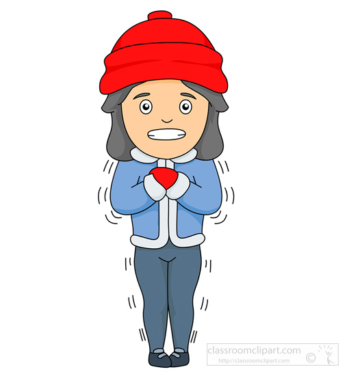Girl Wearing Hat Gloves Shivering In Cold   Classroom Clipart