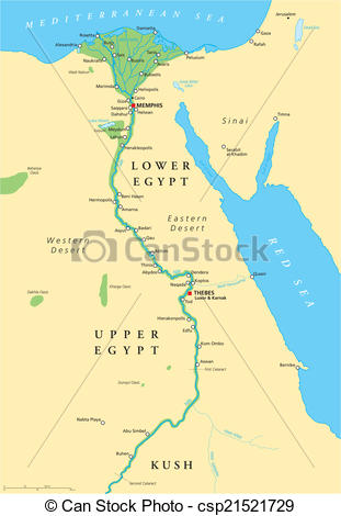 Historical Map Of Ancient Egypt With Most Important Sights With