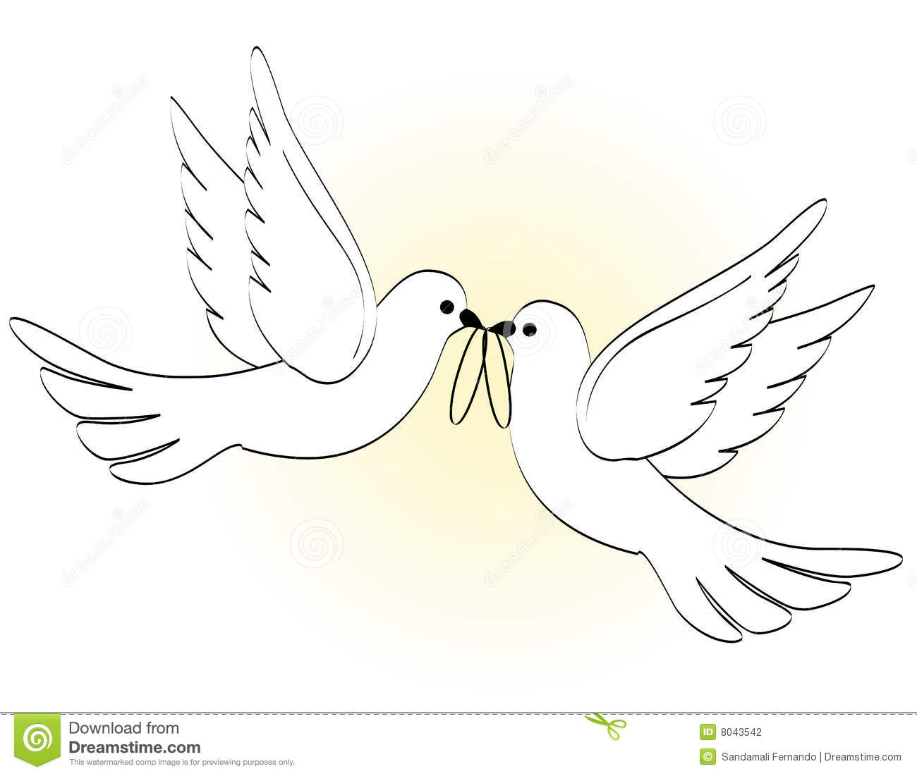 Two Beautiful Doves Carrying A Wedding Ring On White And Gold