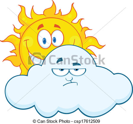 Vector   Sun Smiling Behind A Sad Cloud   Stock Illustration Royalty