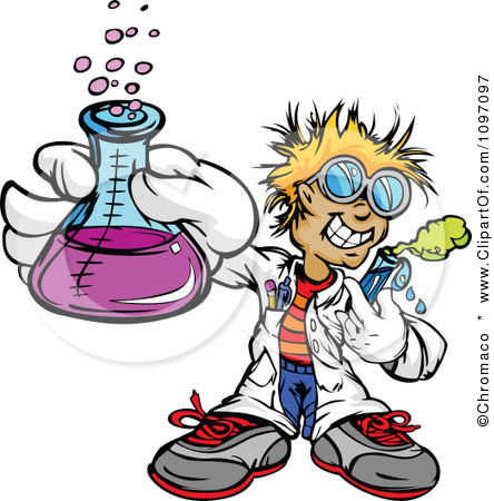 1097097 Clipart Happy Blond Scientist Boy Holding A Flask And Test