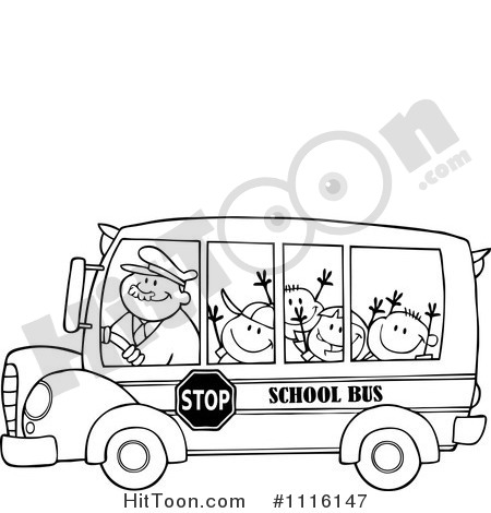 Bus Clipart Outlined Happy School Driver And Children