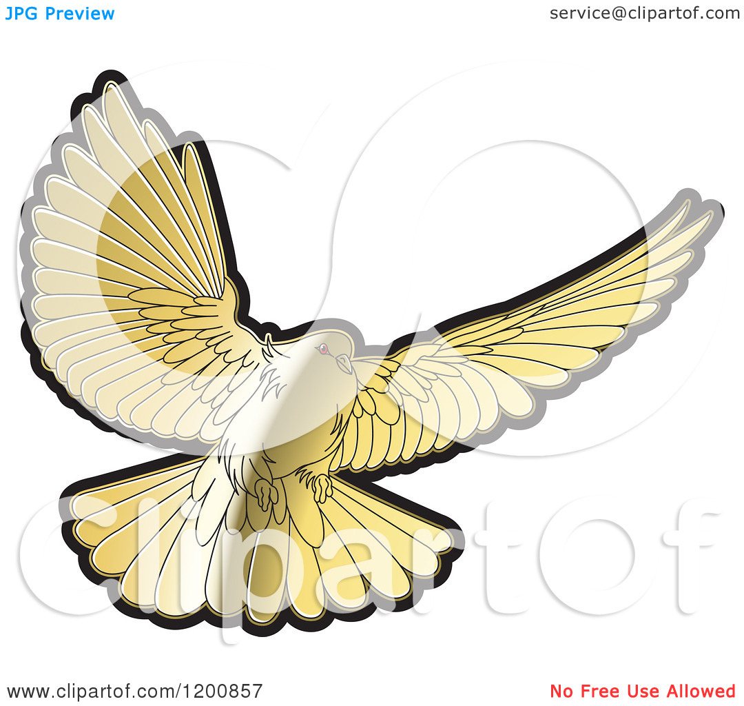 Clipart Of A Gold Dove Flying   Royalty Free Vector Illustration By