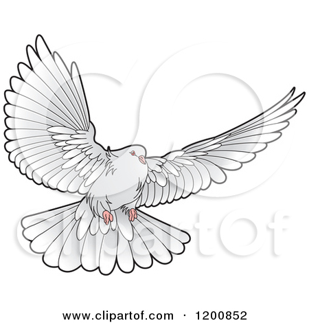 Clipart Of A Gold Dove Flying   Royalty Free Vector Illustration