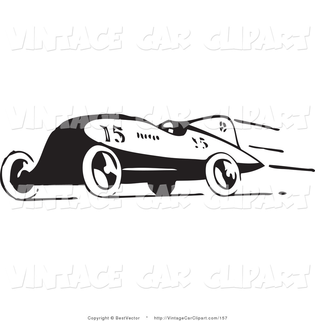 Clipart Of A Retro Black And White Race Car Speeding To The Left On