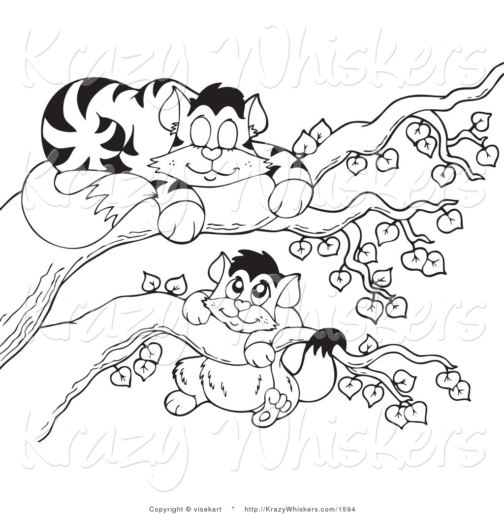 Clipart Of Black And White Cats Playing In A Tree   Royalty Free By