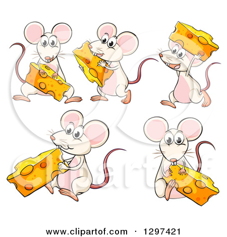 Clipart Of White Mice With Cheese   Royalty Free Vector Illustration