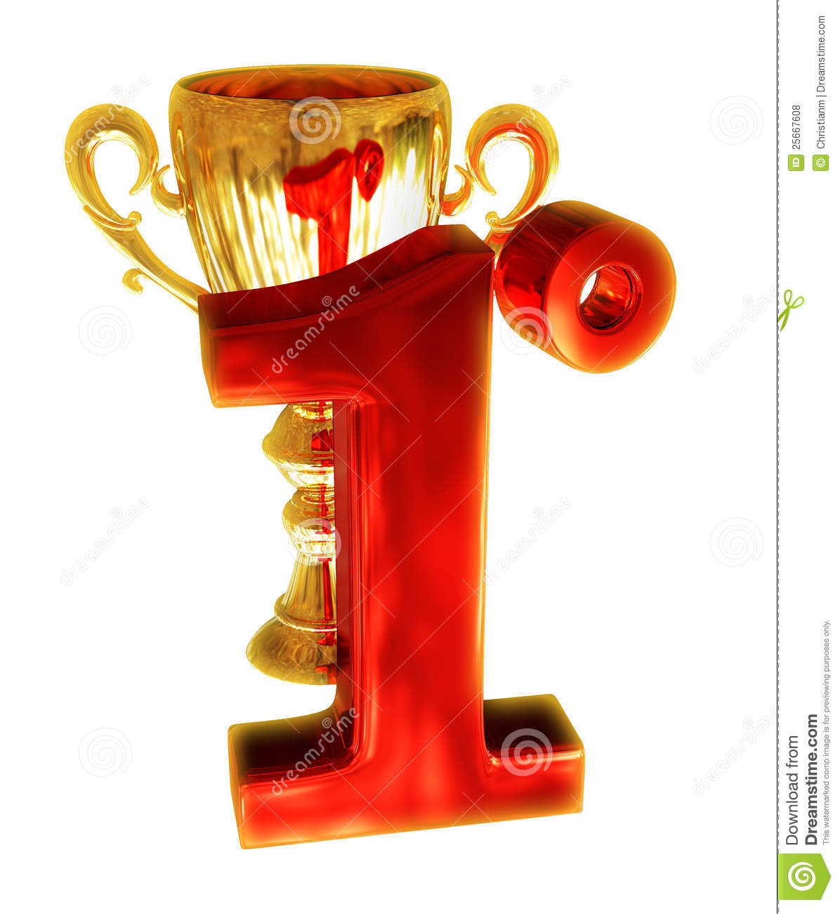 Illustration  A Big Glowing Red One In Front Of A Golden Prize