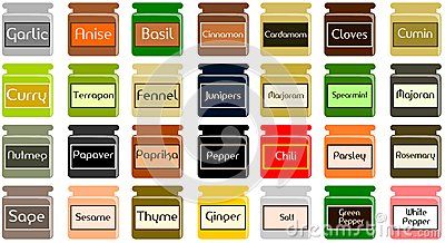 Illustration Representing Some Jars With The Most Known Spices  This