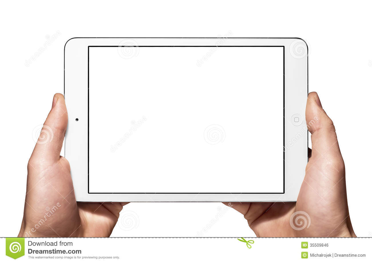 Man S Hands Holding An Apple New White Ipad Mini In Horizontal Mode 