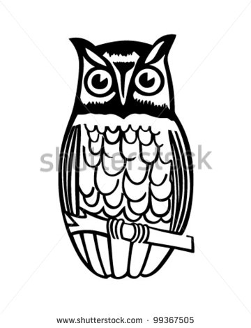 Owl On Branch   Retro Clipart Illustration   99367505   Shutterstock