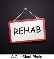 Rehab Hanging Sign Isolated On Black Wall