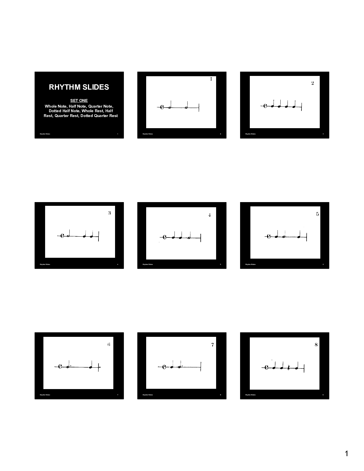 Rhythm Slides Set One Whole Note Half Note Quarter Note Dotted    