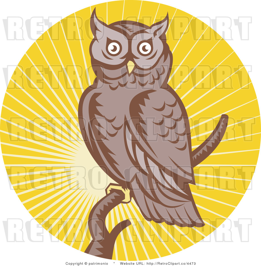 Royalty Free Retro Owl Over Yellow Ray Background By Patrimonio    