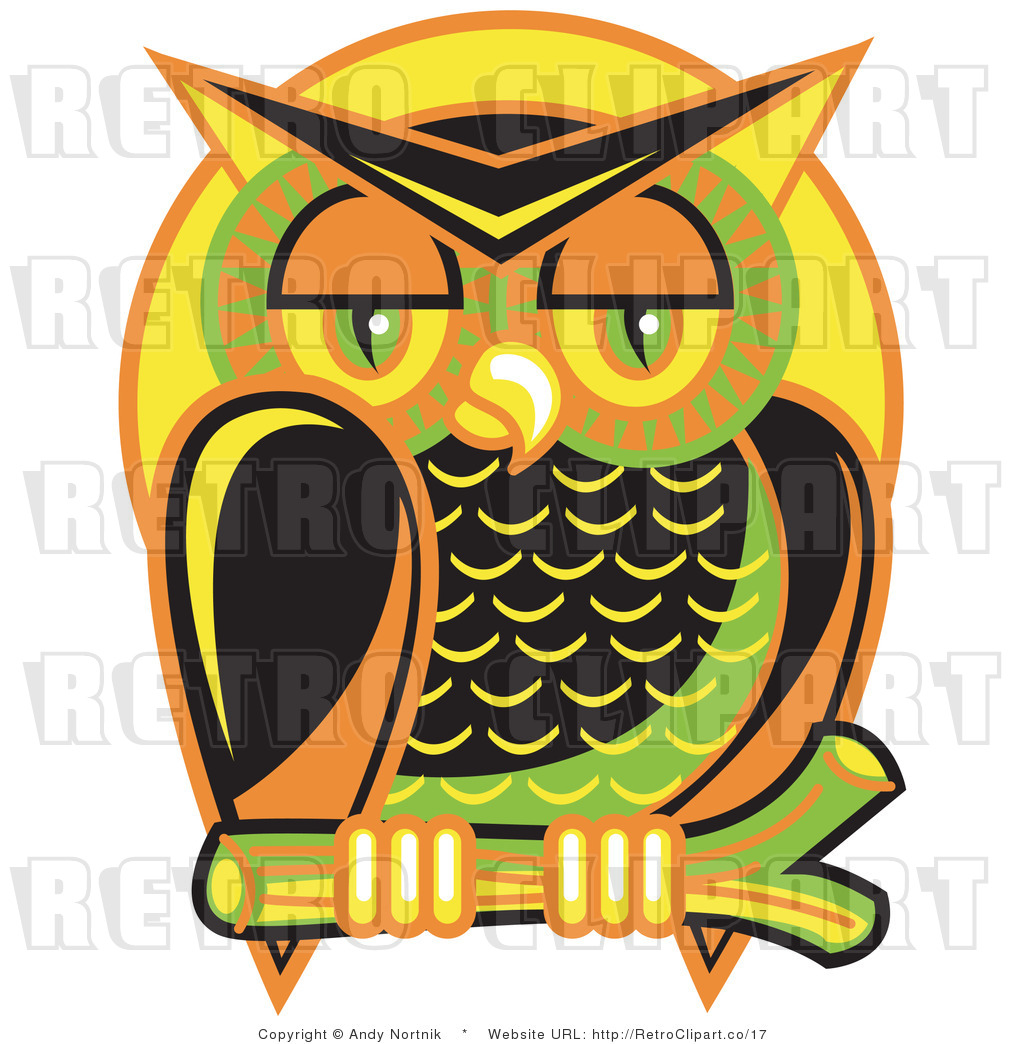 Royalty Free Vector Retro Illustration Of A Colorful Owl Perched On A