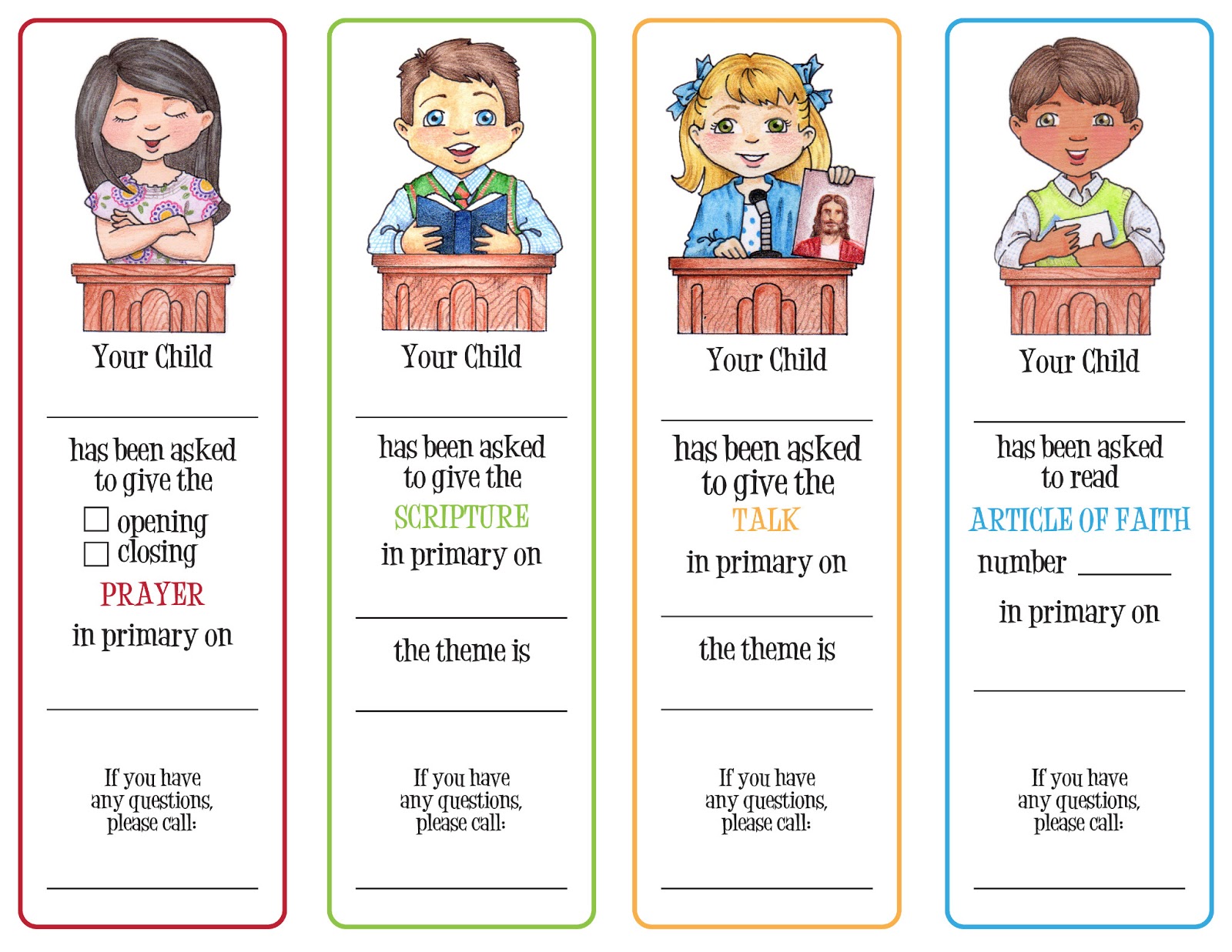 Susan Fitch Design  Primary Assignment Cards Version 2