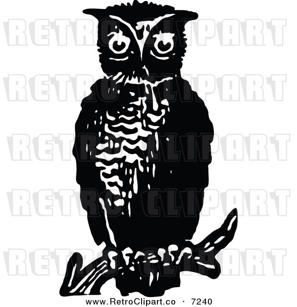 Vector Clipart Of A Retro Black And White Perched Owl By Prawny    