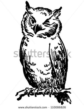 Winking Owl   Retro Clipart Illustration   Stock Vector
