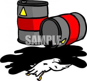 1003 1600 4529 Spilled Drums Of Oil And A Dead Bird Clipart Image Jpg