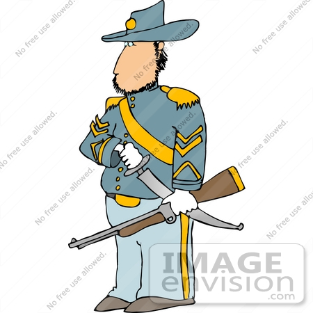 14479 Civil War Calvary Officer Soldier With A Sword And Rifle Clipart