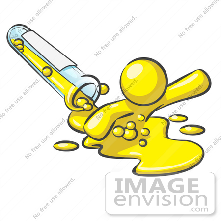 37769 Clip Art Graphic Of A Yellow Guy Character Spilling From A Test