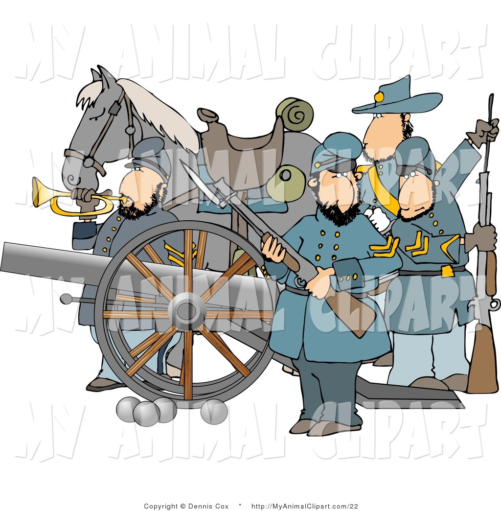 Clip Art Of Civil War Union Soldiers And Horse Armed With A Cannon    