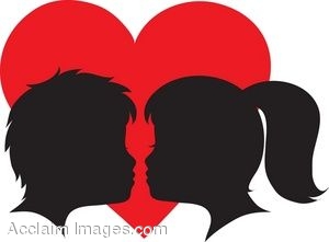   Clip Art Picture Of A Silhouette Of A Boy And Girl About To Kiss    