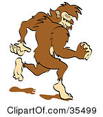 Clipart Illustration Of A Sasquatch Running Away Looking Back Over His