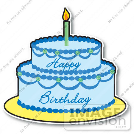 Clipart Of A Blue Boy S Birthday Cake With Two Layers And One Candle