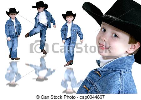 Collage Of A Four Year Old Boyin Denim And A Black Cowboy Hat Over