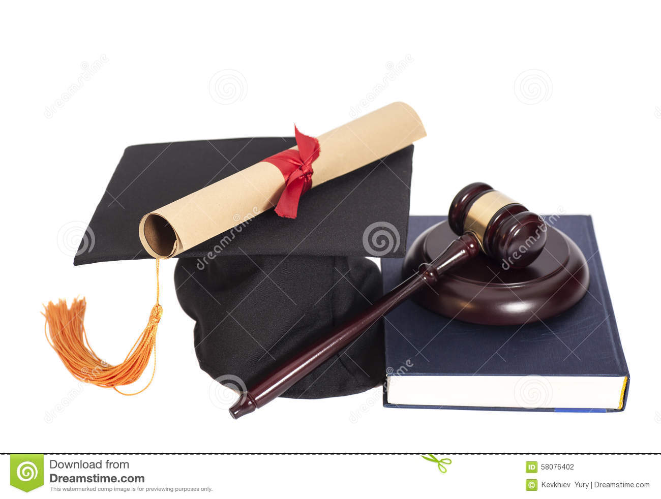 Graduation Hat With Diplomajudge Gavel And Book Isolated