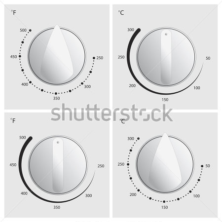 Oven Dial Vector In 4 Different Styles With Celcius And Fahrenheit