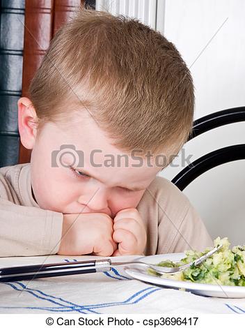 Picture Of Veggies For Dinner   Four Year Old Boy Disliking The Food    