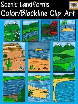 Scenic Landforms Clip Art Collection  Color Blackline Commercial Use    