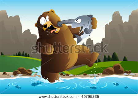 Stock Vector Bear Versus Salmon A Bear Caught A Salmon Fish But It