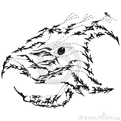 Stylized Black And White Eagle Griffin Head Drawn With Black Dots And