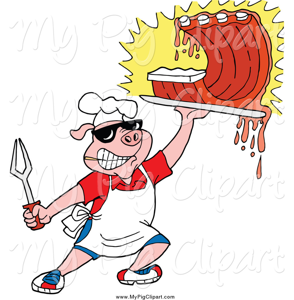 Swine Clipart Of A Chef Pig Holding Up Saucy Bbq Ribs