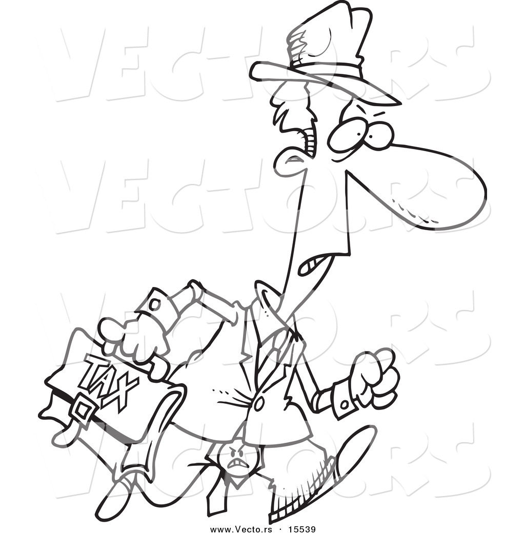 Vector Of A Cartoon Grumpy Tax Man   Coloring Page Outline By Ron