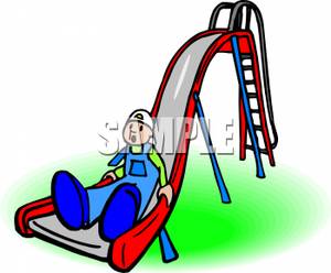 Boy Sliding Down A Slide On A Playground   Royalty Free Clipart
