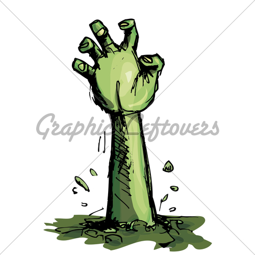 Cartoon Of A Green Zombie Hand Coming Out Of Th