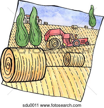 Clipart   A Tractor Rolling Bales Of Hay In The Field  Fotosearch