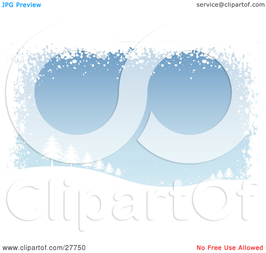 Clipart Illustration Of A Silhouetted Snow Covered Hill Of Evergreen